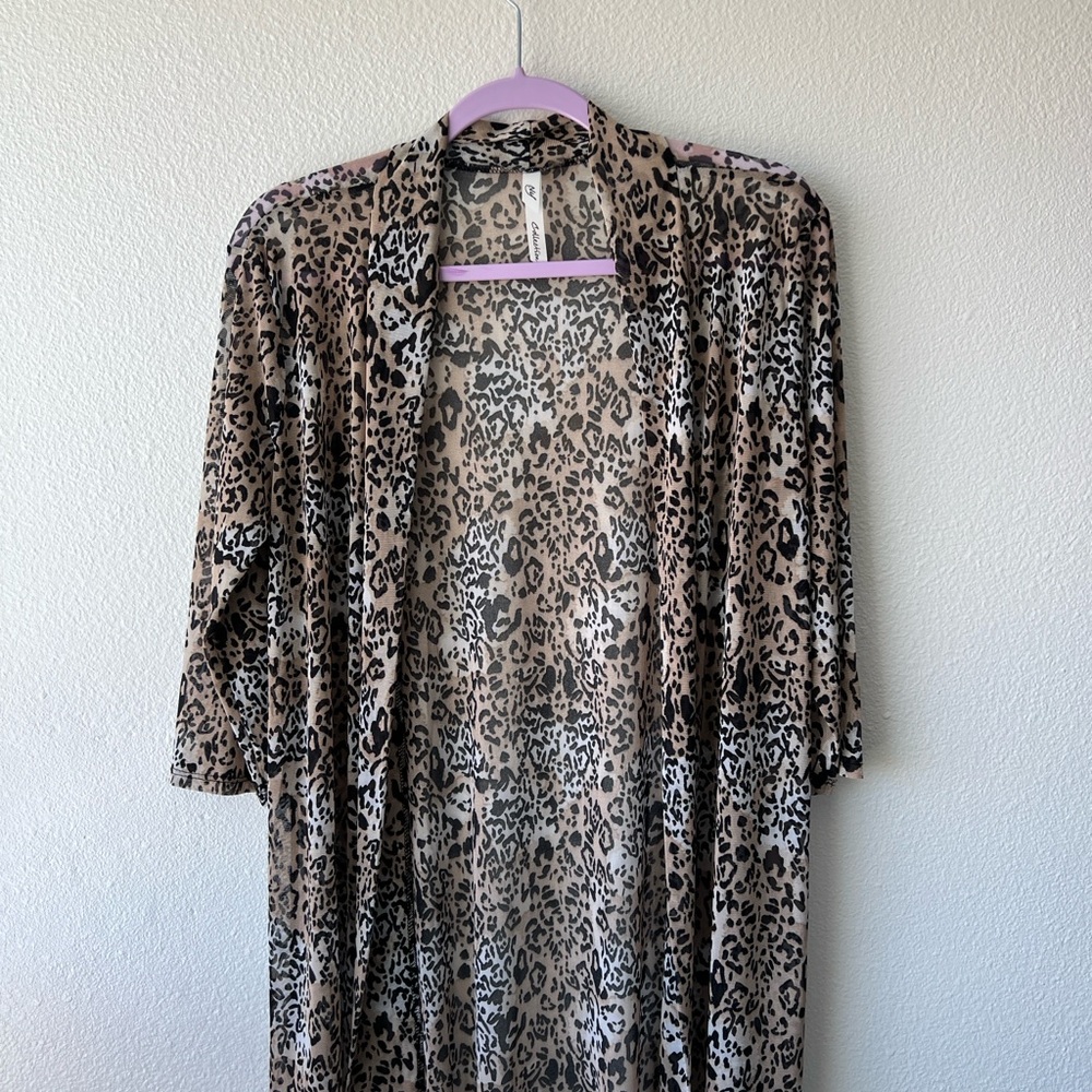 NY Collection Animal Print Open Front Cardigan